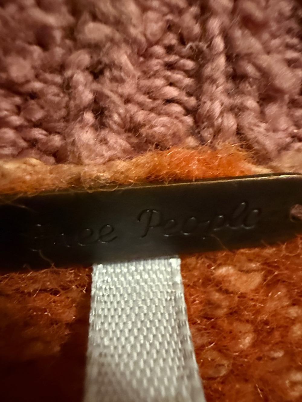 Free People V-Neck Plaid Sweater Peach rich comfy vacation academia boho western - Picture 3 of 4